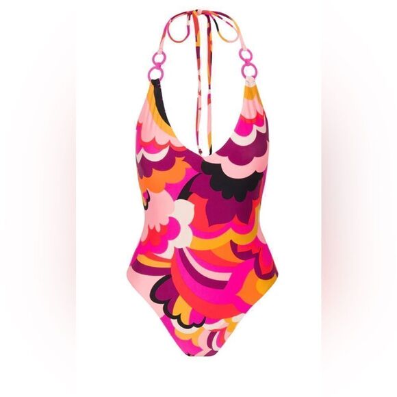 Trina Turk FAN FAIRE TWIST BACK HALTER PLUNGE ONE PIECE SWIMSUIT - Picture 2 of 9